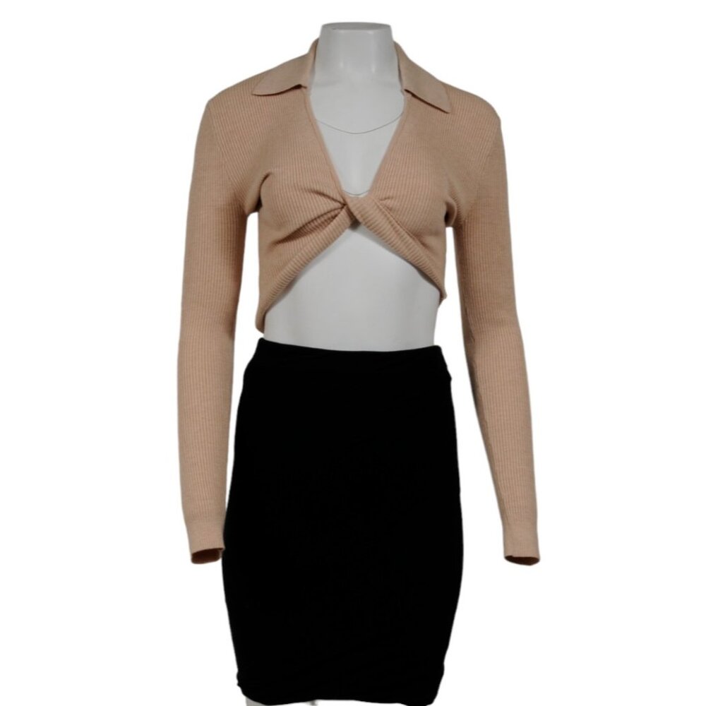 Misha Womens Renata Top US 0 Sand Tan Viscose Nylon Collared Front Twist Knot